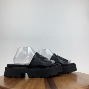 New Womens Steve Madden Halt Black Leather Platform Lug Sole Slides Size 11 M